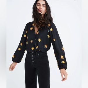 Madewell Bubble-Sleeve Wrap Top in Floating Florets - xxs